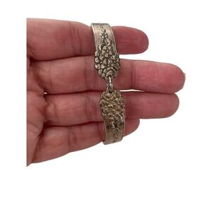 Silverplate Two Part Embossed Flower Design Bracelet Costume Jewelry Fast Ship